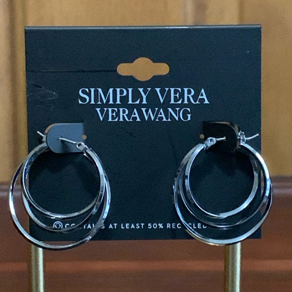 NWT Simply Vera Vera Wang gunmetal tone hoop earrings